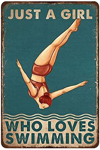 Targa In Metallo Poster Di Nuoto Retrò, Stampa Di Nuotatrice Femminile Love Ocean Targhe Metallo Decorative Targa Con Stampe Vintage Poster Segno Lamiera Per Club Cafe Bar 20x30 cm