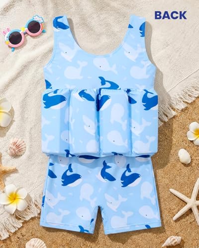 Image of DivingBirds Toddler Floatie Swimsuit with Hat for Boys Girls, Sleeveless Swim Suit with Floatation, 1-6Y