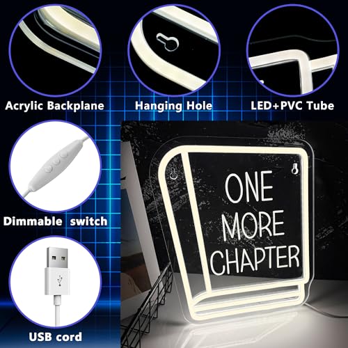 Image of One More Chapter Neon Sign, Reading Neon Light Book LED Inspirational USB Powered Sign, for Student Dormitory Classroom Library Bedroom Dormitory Office, Birthday Gifts(11.8 * 10.2 In)