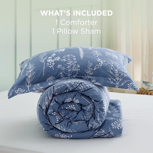 Image of Bedsure Twin /Twin XL Comforter Set - Infinity Blue Comforter, Cute Floral Bedding Comforter Sets, Gifts for Woman, 2 Pieces, 1 Soft Reversible Botanical Flowers Comforter and 1 Pillow Sham