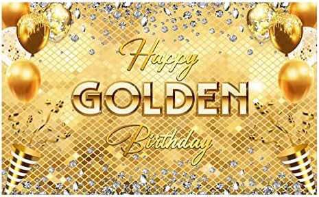 Funnytree Happy Golden Birthday Backdrop Gold Shiny Glitter Diamo...
