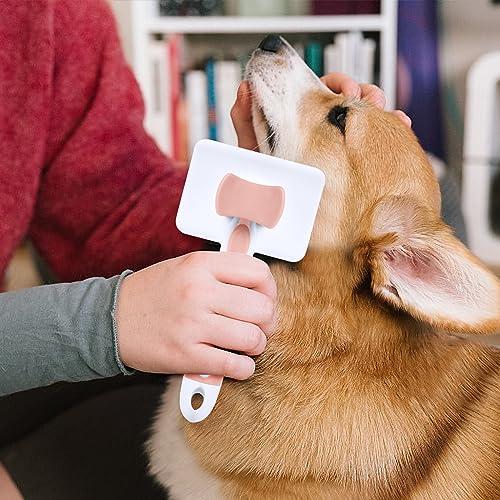 Vinabo Selbstreinigende Hundebürste für Kurzhaar & Langhaar, Tierhaarbürste für Hunde & Katzen, Unterfellbürste gegen Unterwolle & lose Haare, Fellbürste mit One-Click-Reinigung, Zimt