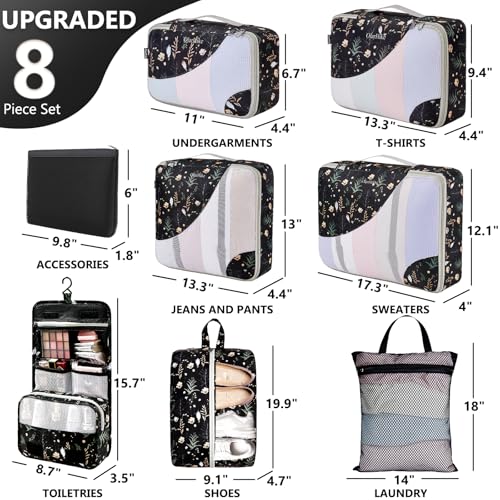 Image of 8 Set Packing Cubes for Travel, Gifts for Women Mom,Anti-Tearing Suitcase Organizer,OlarHike Vacation Essentials & Accessories for Cruise Ship