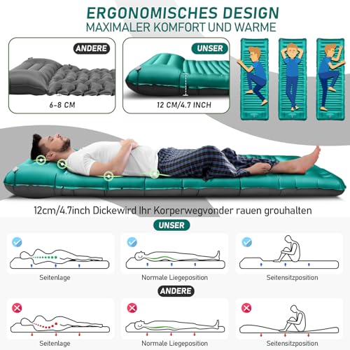 Isomatte Camping, 12CM Ultradicke Camping Luftmatratze mit Fußpumpe – Ansicht 2