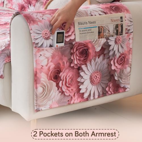 Image of HOKIPO Nature Muse Sofa Armrest Cover, 2 Pc, Blush Bouquet