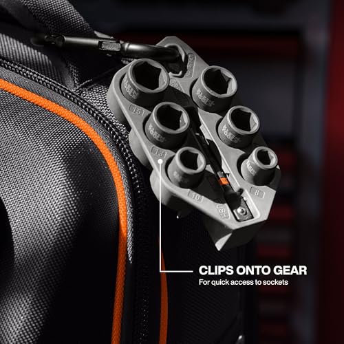Image of Klein Tools 33808M Grab-And-Go Impact Socket Set, Metric, 7-Piece Set with Sleeve, Carabiner, 3 /8-Inch Drive, Color-Coded 8 mm, 10 mm, 12 mm, 13 mm, 14 mm, 15 mm Sockets