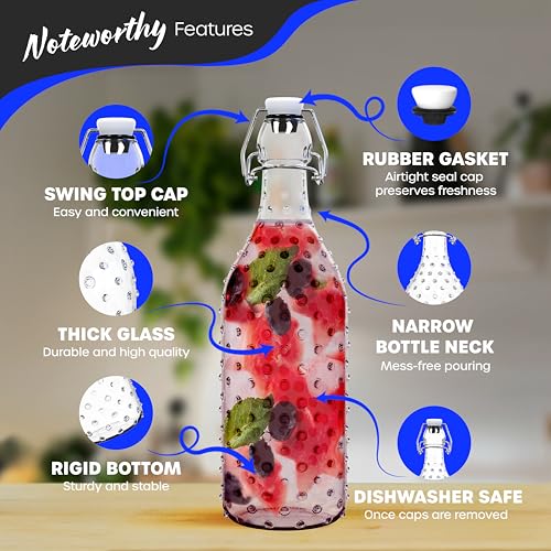 Nevlers 12 Pack 17oz Dotted Swing Top Glass Bottles | Air Tight Glass Bottles with Lids | Flip Top Glass Bottle For Use as Kombucha Bottles, Limoncello Bottles, Vanilla Bottles or Glass Beer Bottles