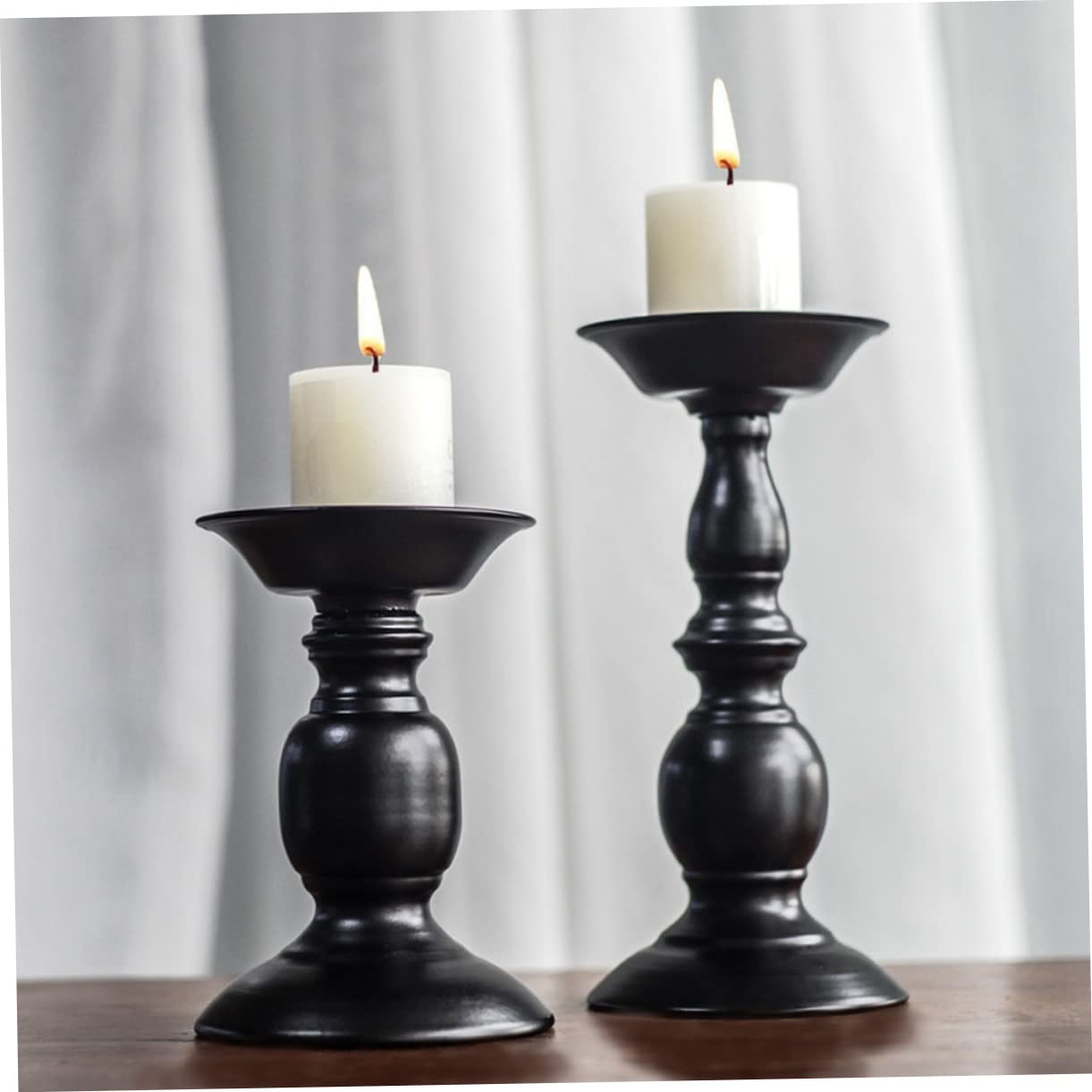 Candelabro Retro Estilo Europeo Negro de Hierro, 2 Piezas | Adorno de Hierro, Acabado de Pintura Horneada, Pieza Decorativa para Hogar