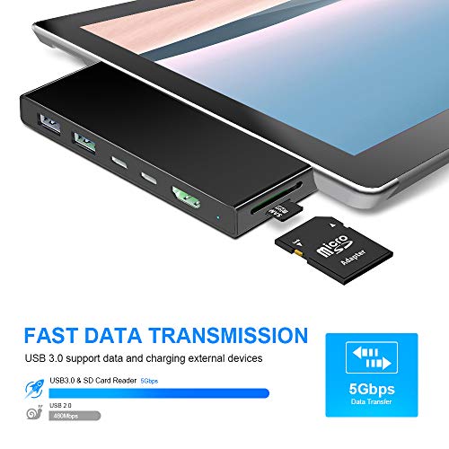 Surface Pro 7 Docking Station, 7-in-2 Surface Pro Hub Adapter Mit 4K HDMI, 2USB C PD Aufladung, 2USB3.0, SD / MicroSD-Kartenleser, für Microsoft Surface Pro 7-Zubehör, MS Surface Pro-Docking Station