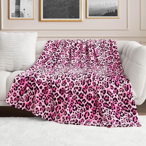 Juicy Couture 60 x 90 Oversized Plush Throw Blanket Leopard Pink Designer Bed Blanket