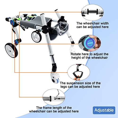 Image of Adjustable 4 Wheel Dog Wheelchair,Foldable Dog Wheelchair for Back Legs,Helps Small Pets with paralyzed Legs Full Support regain (M White)