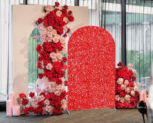 Image of Graduation Sequin Red Arch Cover 7.2Ft Arch Background Cover Party Arch Backdrop Cover for Summer Wedding Bridal Shower Birthday Banquet Decor