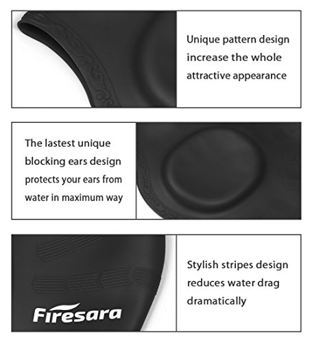 Swim Cap Swimming Goggles, Firesara Swimming Cap for Long Hair Swimming Glasses Anti Fog UV Protection for Adults Youth Men Women Boys Kids with Nose Clip Ear Plugs Sets (black)