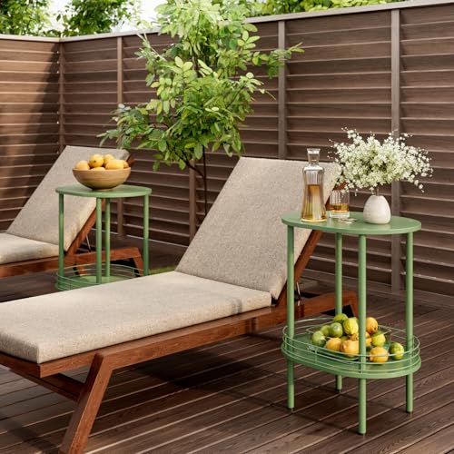 Image of Small Modern Oval Side Table with Storage,2-Tier Side Tables Living Room,Sturdy Nightstand for Small Space - Living Room, Bedroom, Bathroom, Nursery (1PC,Green)