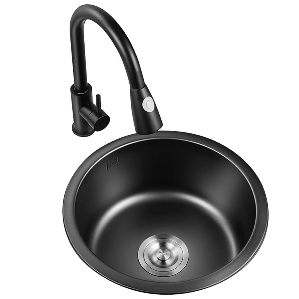 Vasca Singola per Il Lavaggio delle Verdure, Lavello Rotondo Nero in Acciaio Inox 304, Lavello per Lavastoviglie, Lavello per Cucina Domestica, Lavello per Lava