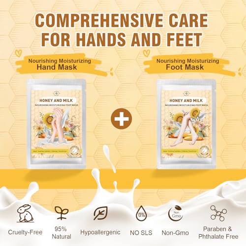 Hydrating-Hand-and-Foot-Mask-3-Foot-3-Hand-Mask-Hand-and-Foot-Care-after-Pedicure-Moisturizing-Socks-for-Dry-Cracked-Heel-Foot-Spa-Honey-Milk-Vitamin-E
