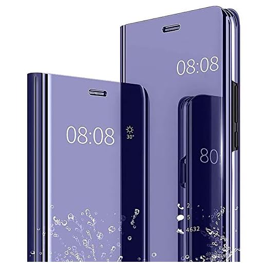 TOPOFU Sony Xperia 1 II skal, transparent plätering spegel flip fodral stötsäkert repskydd med ställ funktion skyddande fodral för Sony Xperia 1 II-lila blå