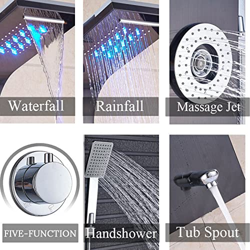Columna de Ducha de Acero Inoxidable con Panel LED, Sistema de Lluvia y Cascada, 6 Funciones, Chorros Corporales y Masaje miniatura 5