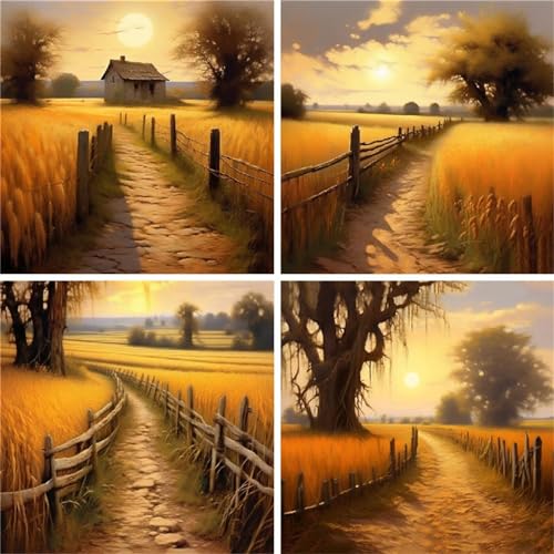 Broderie Diamant Paysage pour Illuminer votre Salon Pack de 4 Toiles avec Accessoires