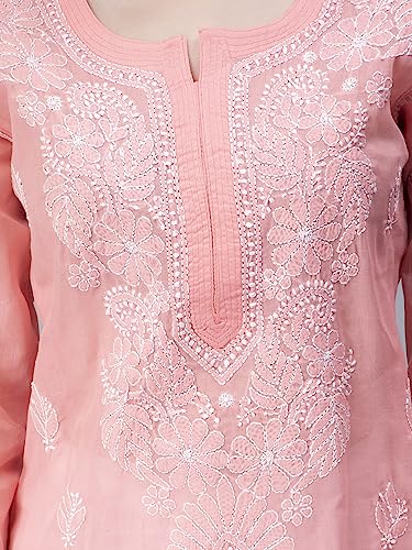 Image of Seva Chikan Hand Embroidered Lucknowi Chikankari Cotton Kurta Kurti for Women SCL4316