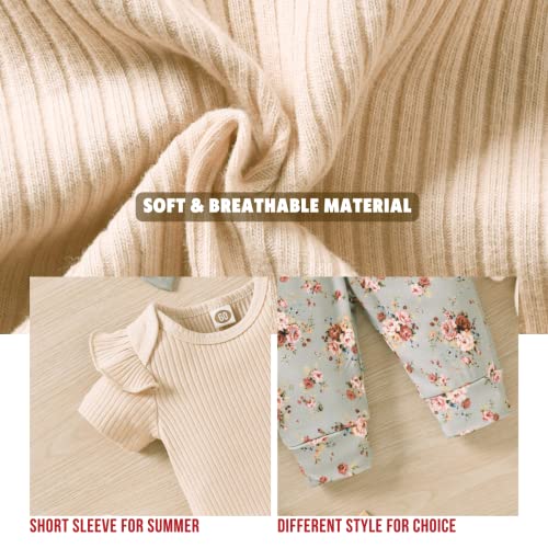 Aalizzwell Baby Girls Ribbed Bodysuit Pants Outfits Spring Summer Clothes3