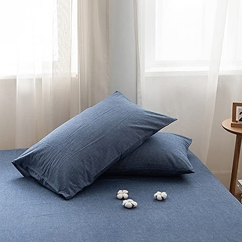Face Two Face Bedding Duvet Cover Set 3 Pieces 100% Washed Cotton Duvet Cover Linen Like Textured Breathable Durable Soft Comfy (King, Denim) #TOP5