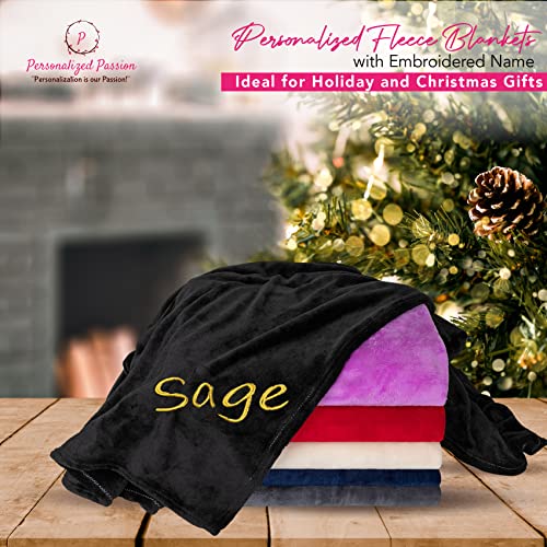 Personalized Blankets for Adults - Custom Blanket with Embroidered Name or Monogram - Soft Fleece Throw Cover for Bed & Couch - Black (40"x60")