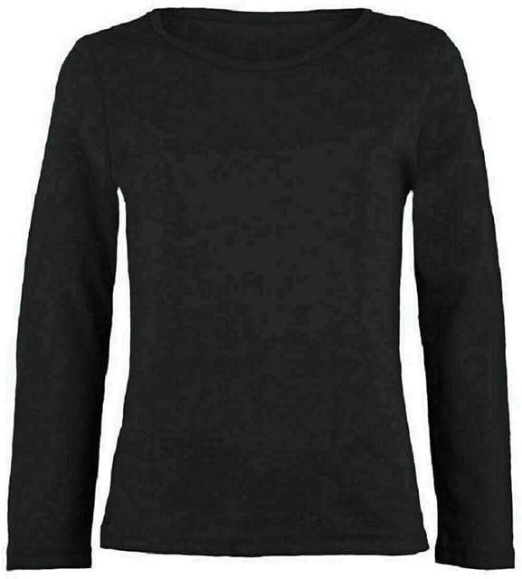 Kids Plain Basic Top Long Sleeve Girls Boys Uniform T-Shirt Tops 2-13 Years (9-10 Years, Black)