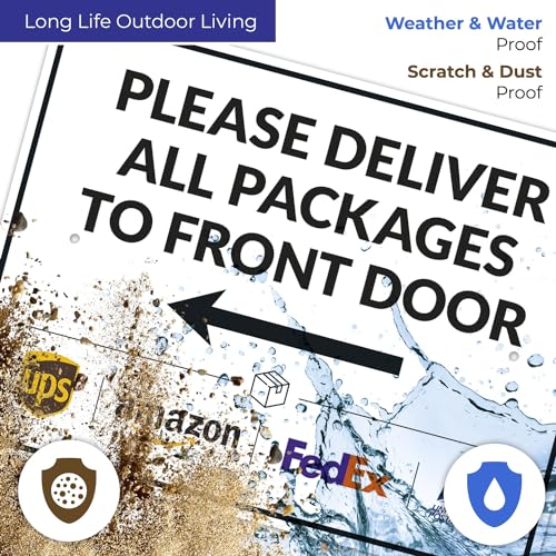 Package Delivery Sign, Delivery Instructions Deliver All Package to Front Door Left Arrow Sign, 18x24 Inches, Rust Free .063 Aluminum, Fade Resistant, Made in USA by Sigo Signs