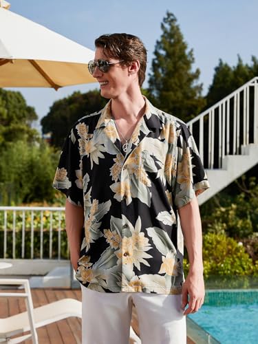 Men's Silk Hawaiian Floral Shirts Short Sleeve Button Down Casual Tropical Holiday Beach Shirts4