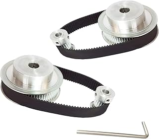 Houkr 6.35mm Born GT2 Aluminum Timing Belt Set (2PCS), Idler Pulley Bearing 20&60 Teeth Width Synchronous Wheel, with a Length 200mm Width 6mm Belt and a M4 Allen Wrench, for 3D Printer.