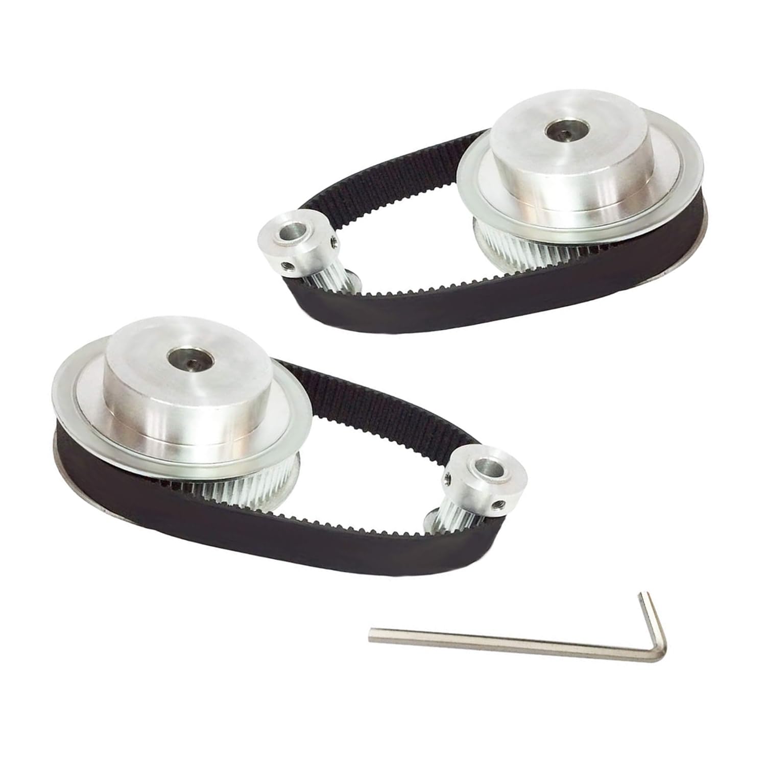 8mm Born GT2 Aluminum Timing Belt Set (2PCS), Idler Pulley Bearing 20&60 Teeth Width Synchronous Wheel, with a Length 200mm Width 6mm Belt and a M4 Allen Wrench, for 3D Printer.
