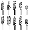 Double Cut Carbide Rotary Burr Set – 10 Pcs 1/8″ Shank, 1/4″ Head Length Tungsten Steel for Woodworking,Drilling, Metal Carving, Engraving, Polishing