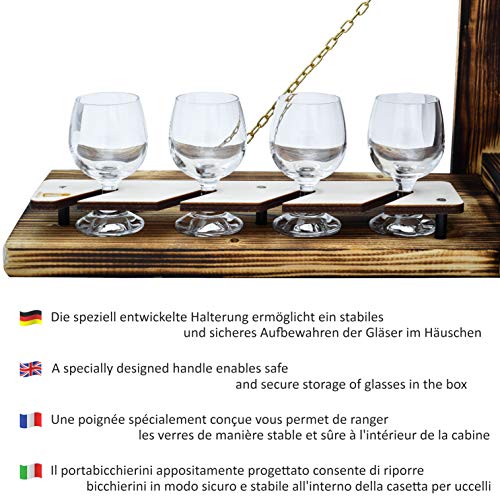 Alcohol Cage® Outdoor|Indoor - Holz Vogelhaus mit Platz für Flasche Schnaps 0.7 Liter und Glas Lustige Geschenke Männer für den Garten Zwitscherbox mit Minibar Geburtstag Vatertagsgeschenk, Braun