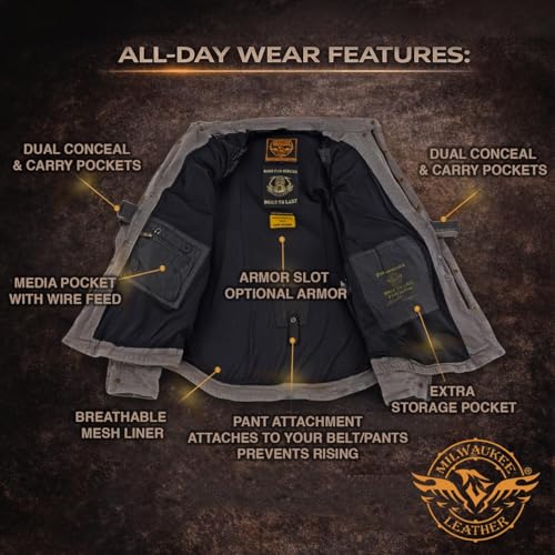 image for Milwaukee Leather Men's Long Sleeve Solid Biker Shirts w/CE Armor - Re