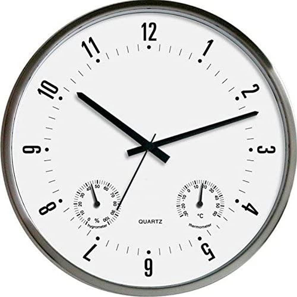 Technoline WT 7980 Stainless Steel Wall Clock with Thermo and Hygro