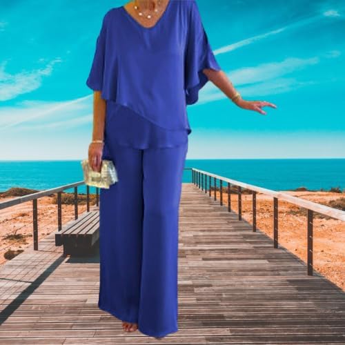 Pants Sets for Womens 2 Piece Outfits Plus Size Short Sleeve Mother of Bride Pant Suits3