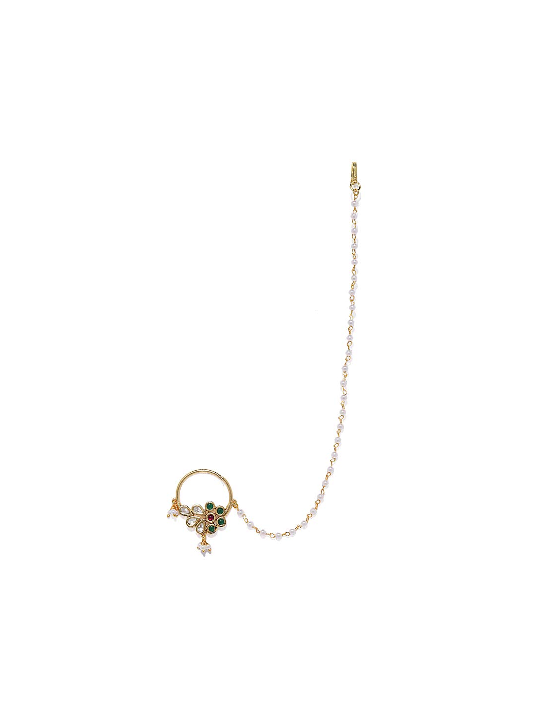 ACCESSHER Vilandi Kundan and Kempu Stone Nose Ring Indian Bollywood AD Nose Ring/Nath with Pearl Layered Chain Padmavati Jewelry for women and girls pack of 1 (B07Q6S7PBL) Amazon Price History, Amazon Price Tracker