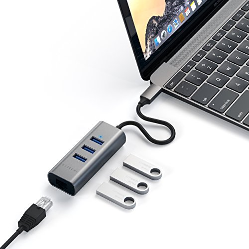 Satechi Type-C 2-in-1 USB 3.0 Aluminum 3 Port Hub with Ethernet - Compatible with 2020/2018 MacBook Air, 2020/2018 iPad Pro, 2019/2018/2017 MacBook Pro (Space Gray)