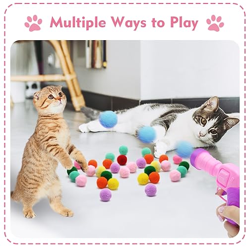 Cat Ball Launcher Toy Gun with 50 Pcs Pom Pom Balls, Cute Indoor Interactive Toys for Kitten Self Play, Ball Shooter for Training and Playing - Image 3