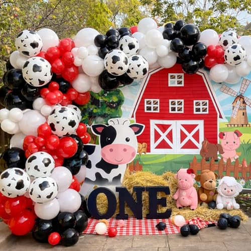 Cowboy Balloons Arch Kit- 150pcs Red Black White and Cow Print Balloons for Rodeo Themed Cowboy Cowgirls Birthday Party Decorations - Farm Animal Party Supplies