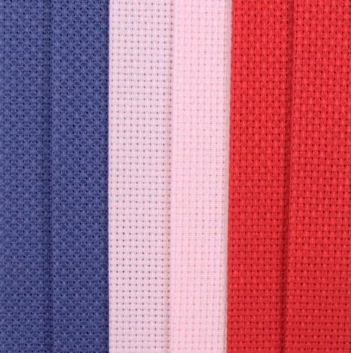 Image of KCS 4 /6 pc of 12 inch x 18 inch(30cmx45cm) 16 Count Cotton Aida Cloth Cross Stitch Fabric (6 pc,Royal Blue+Pink+Red)