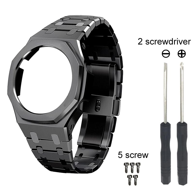 Image of GA2100 Stainless Steel Watch Band Case Mod Kit, Smooth Bezel without Nails Metal Strap Accessories Compatible with Casio Mens G-Shock GA2100 /GA-2110 Watches