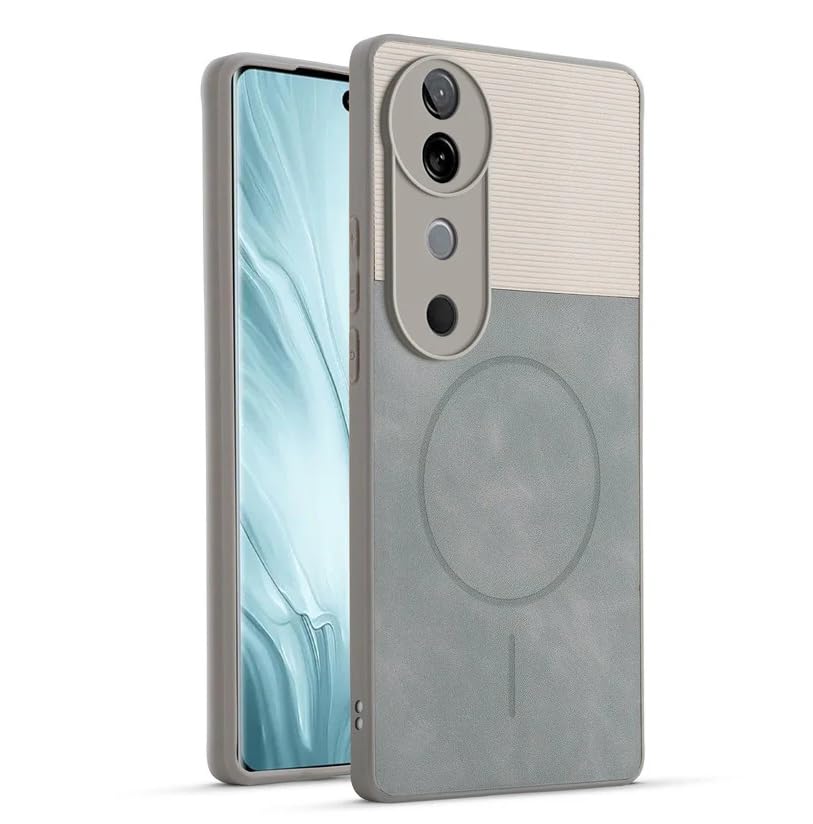 Image of Bintage CASE Dual-Leather Mac Safe Design Phone Case| Soft Touch Finish | Full Camera Protectection Back Cover Compatible for Vivo V2347 / V40 Pro 5G - White & Matelic Grey