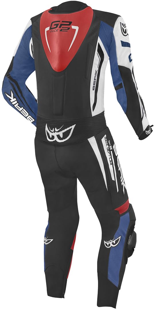Berik Monza Tuta in pelle da moto monopezzo, nero/bianco/rosso/blu, 54