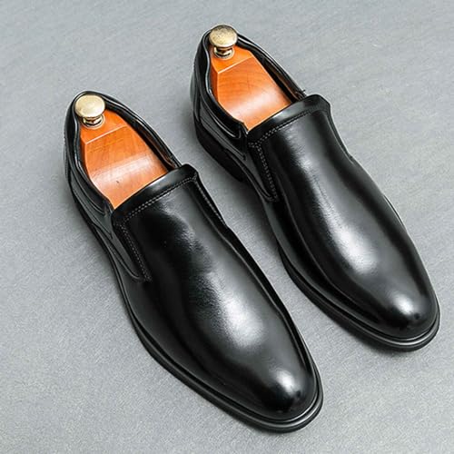 Men's Pointed Toe Slip on Dress Oxfords,Fashion Chunky Heel Loafers Classic Business Formal Leather Shoes3
