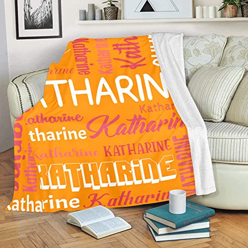 Personalized Blanket for Kids Adults Personalized Name Blanket Custom Blanket with Name Personalized Gifts for Christmas Birthday Valentines Day Mothers Fathers Day (Orange, 50"x60")
