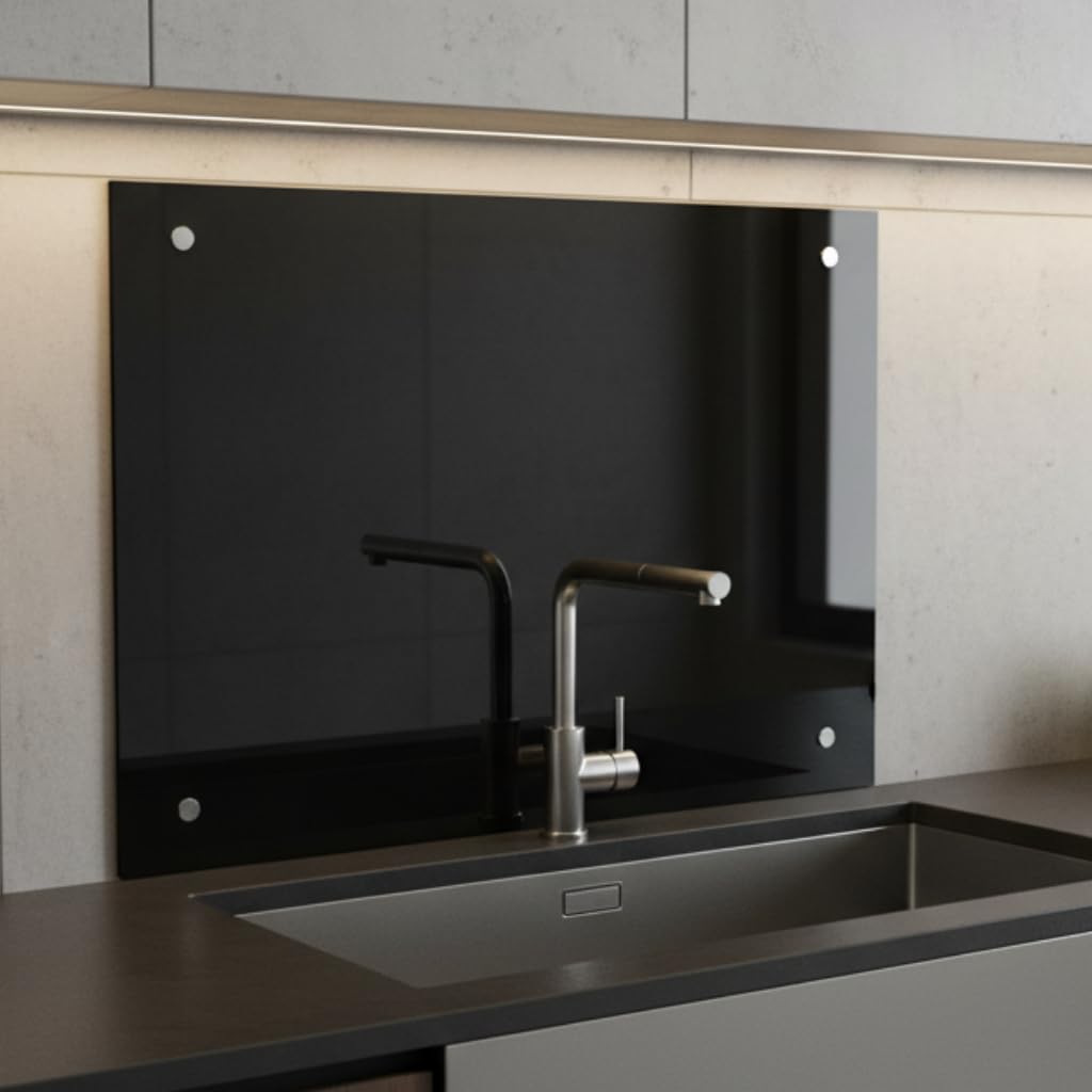 Mucola Kitchen Back Wall Frosted Glass 80 x 50 cm - Splash Guard Made of 6 mm Safety Glass Satin & Heat Resistant, Scratch-Resistant, Includes Stainless Steel Mounting Set, Glass Back Wall Kitchen - 3