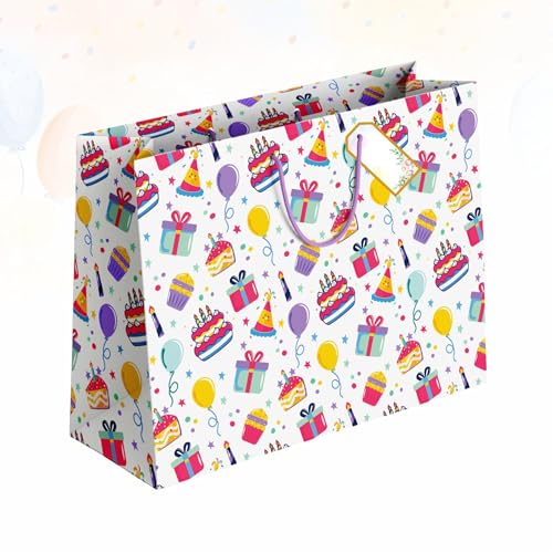 Image of Birthday Gift Bags Large - Paper Bags for Return Gifts - Pack of 5 | Large Carry Bags for Gifts | Return Gift Bags for Kids Birthday Party | Paper Bags for Gifting | 14 x 10.5 x 4 Inch | Bag with Tissue, Tag & Banner