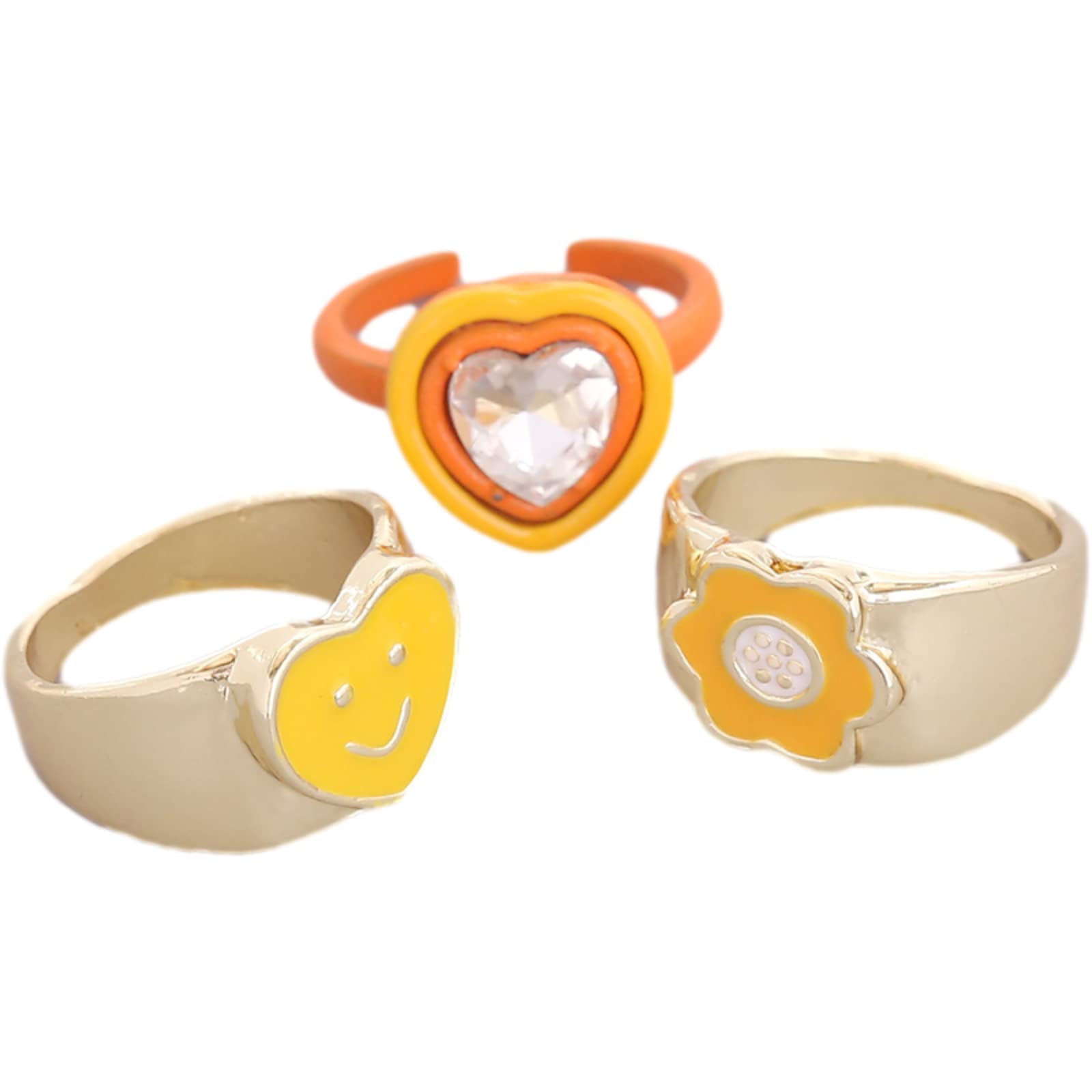 Y2k Alloy Ring 3-piece Set Double-layer Love Gossip Tai Chi Joint Ring Bohemian Jewelry Female Ring 3-piece Drop Nectarine Heart Ring Set Fashion Jewelry
